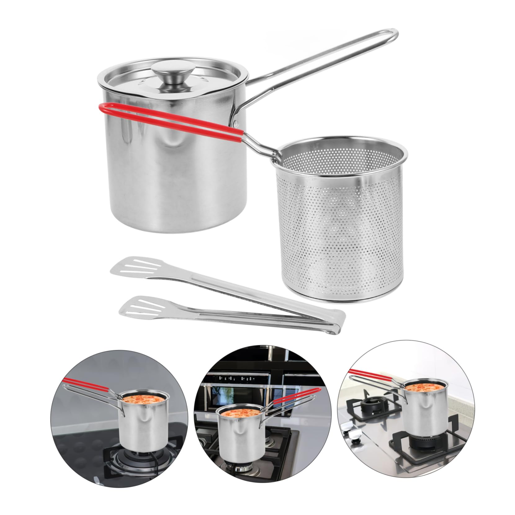 OHPHCALL Deep Frying Pot Round Basket Stainless Steel Easy to Use Kitchen Cookware for Home Restaurant