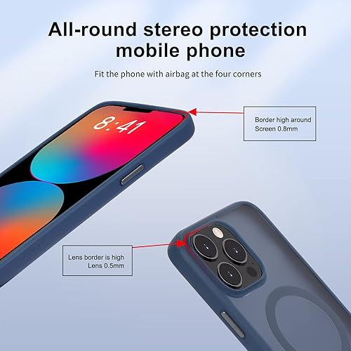 Miniatura 5 de NAYIUU Sea - Funda azul mate para iPhone 14 Pro 6.1 pulgadas compatible con carga inalámbrica Magsafe protección de grado militar