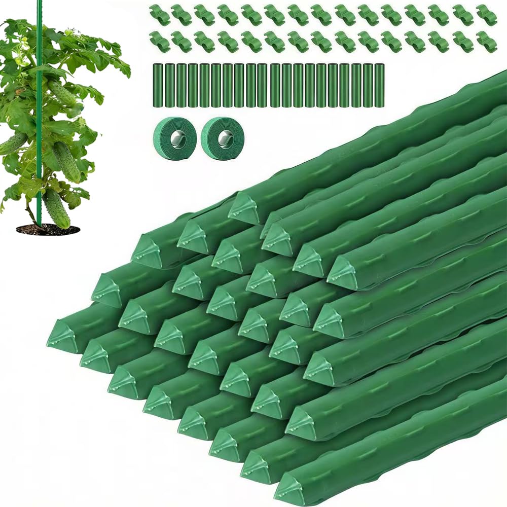 Lot de 30 tuteurs pour plantes grimpantes - Tube en acier inoxydable revêtu de plastique - 40 cm de diamètre - 11 mm de diamètre - Avec 20 connecteurs et 30 clips multifonctions - Tuteur pour pois