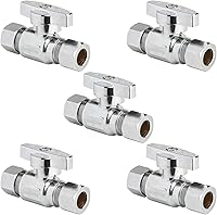 Vista 29 de WiseWater Válvula de tope angular de empuje para conectar 1/2" empuje x 3/8" compresión, 1/4 de vuelta para apagado rápido, latón cromado con clip