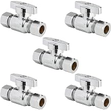 WiseWater 3/8" Compression x 3/8" Compression Straight Stop Valve | Heavy Duty Chrome-Plated Brass, Leak-Free, Corrosion Resistant, Shut Off Valve for Bathroom & Kitchen Water Supply Lines