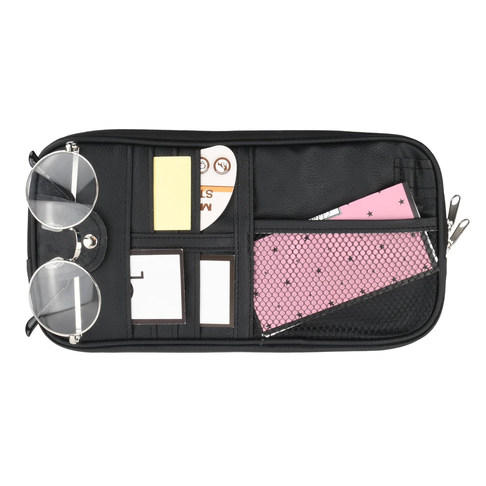 Organisateur Pare-Soleil Voiture 2 Pièces - Poche De Rangement Cuir Pour Lunettes, Cartes, Téléphone