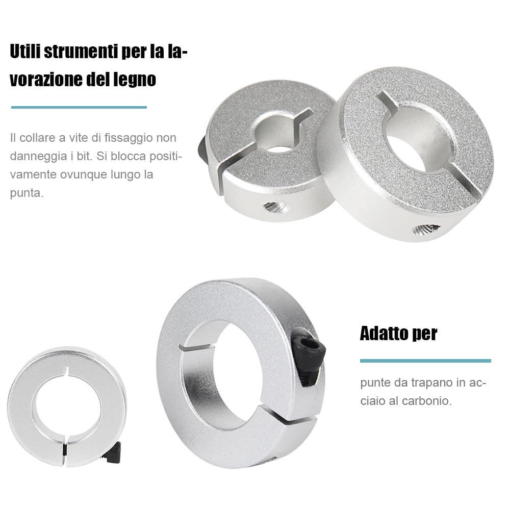 Set di 8 Punte Profondità Anello Posizionatore,Stop di Profondità Trapano,Con Chiave Esagonale, Collare di Arresto Profondità per la Lavorazione del Legno