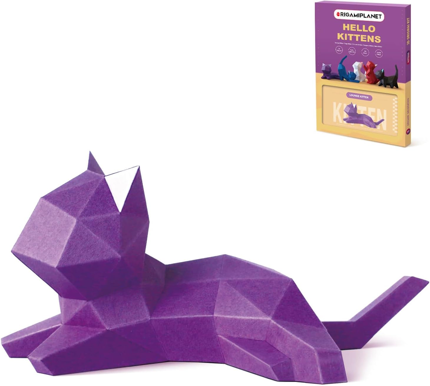 ORIGAMIPLANET 3D Origami-Papier-Bastelset Lounge K tzchen Cute DIY vorgeschnittene Tier-Papier-Bastel-Modell f r Anf nger Spa  Handmade Home Decoration Geschenk f r Erwachsene & Kinder-Lila