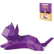 3D Origami Paper Craft Kit, Lounge Kitten Cute DIY Pre-Cut Animal Papercraft Model for Beginners, Fun Handmade Home Decoration Gift for Adults & Teens-Purple