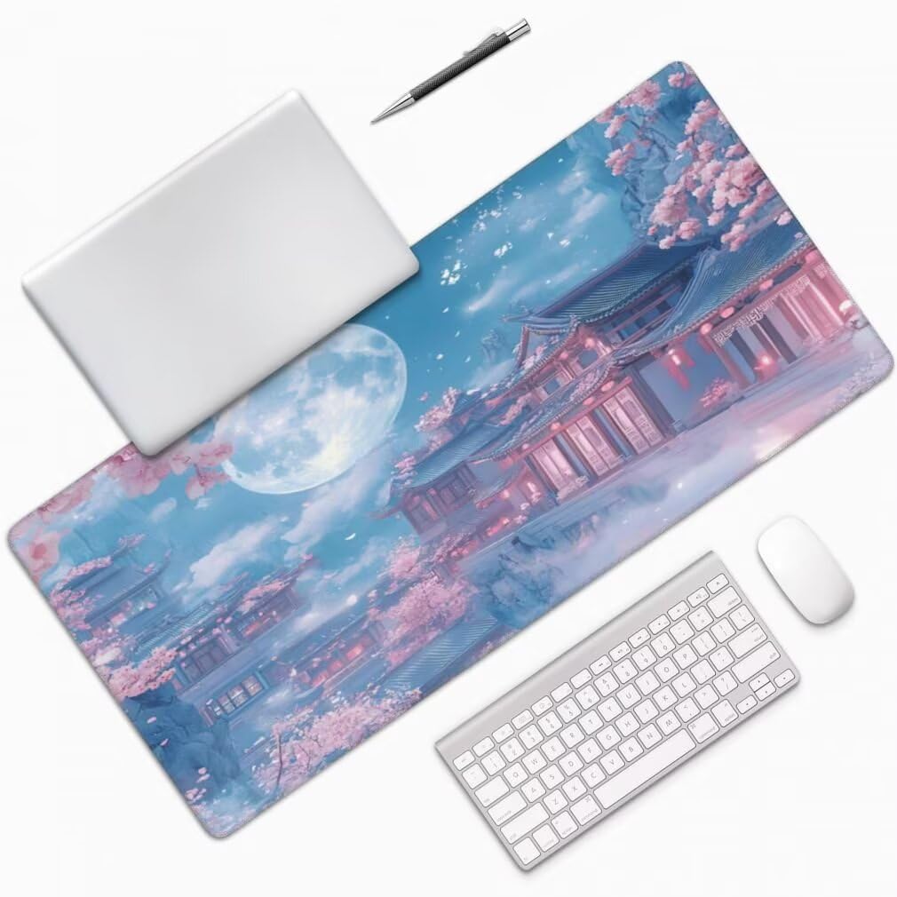 Tappetino Mouse XXL 1000x500mm Paesaggio Grande Mouse Pad, Tappetino Scrivania con Bordi Cuciti, Grande Mousepad Gaming con Base Antiscivolo per Giocatori, Ufficio e Casa (Luna Piena) -MP1568