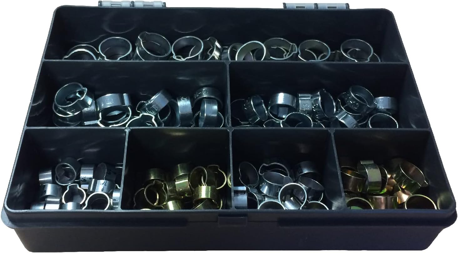 140 x Assorted Single Ear O Clips Steel Plated Hydraulic Hose Fuel Clamps