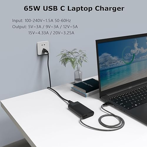 Miniatura 3 de Nuevo cargador delgado de 65 W USB C para laptop, compatible con HP EliteBook, Envy, OmniBook, ProBook, ZBook, Spectre, Chromebook, Pavilion, Elite