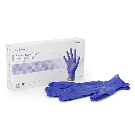 McKesson Confiderm 3.0 Nitrile Exam Gloves - Powder-Free, Latex-Free, Ambidextrous, Textured Fingertips, Non-Sterile - Dark Blue, Size XL, 100 Count, 1 Box
