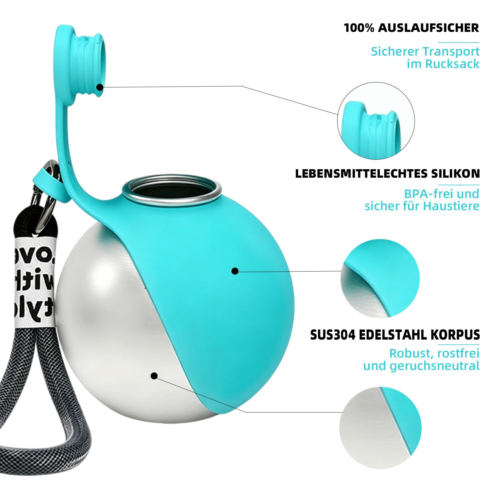 Gourde d'eau pour chien en déplacement 285ml, Bouteille d'eau en acier inoxydable avec système anti-retour, Gamelle pliable en silicone pour chien, Bouteille d'eau pour chien à emporter pour