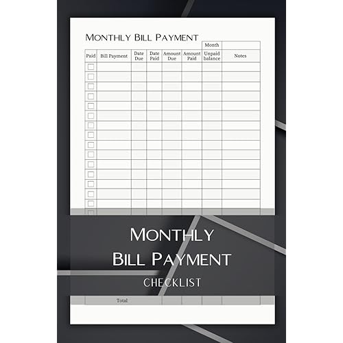 Monthly Bill Payment Checklist: Small Financial Organizer for Budget, Finance and Payments