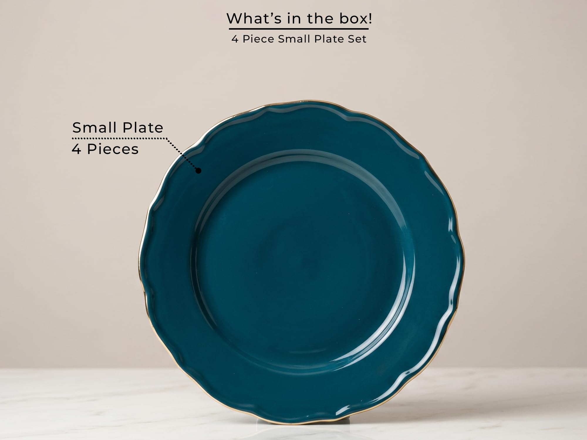 Gold Rim Porcelain Plates Set - Teal -3