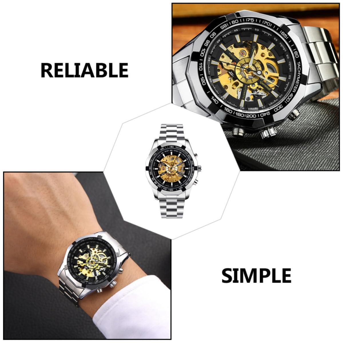 Reloj Mecánico Esqueleto Luminoso para Hombre de Negocios 1pieza