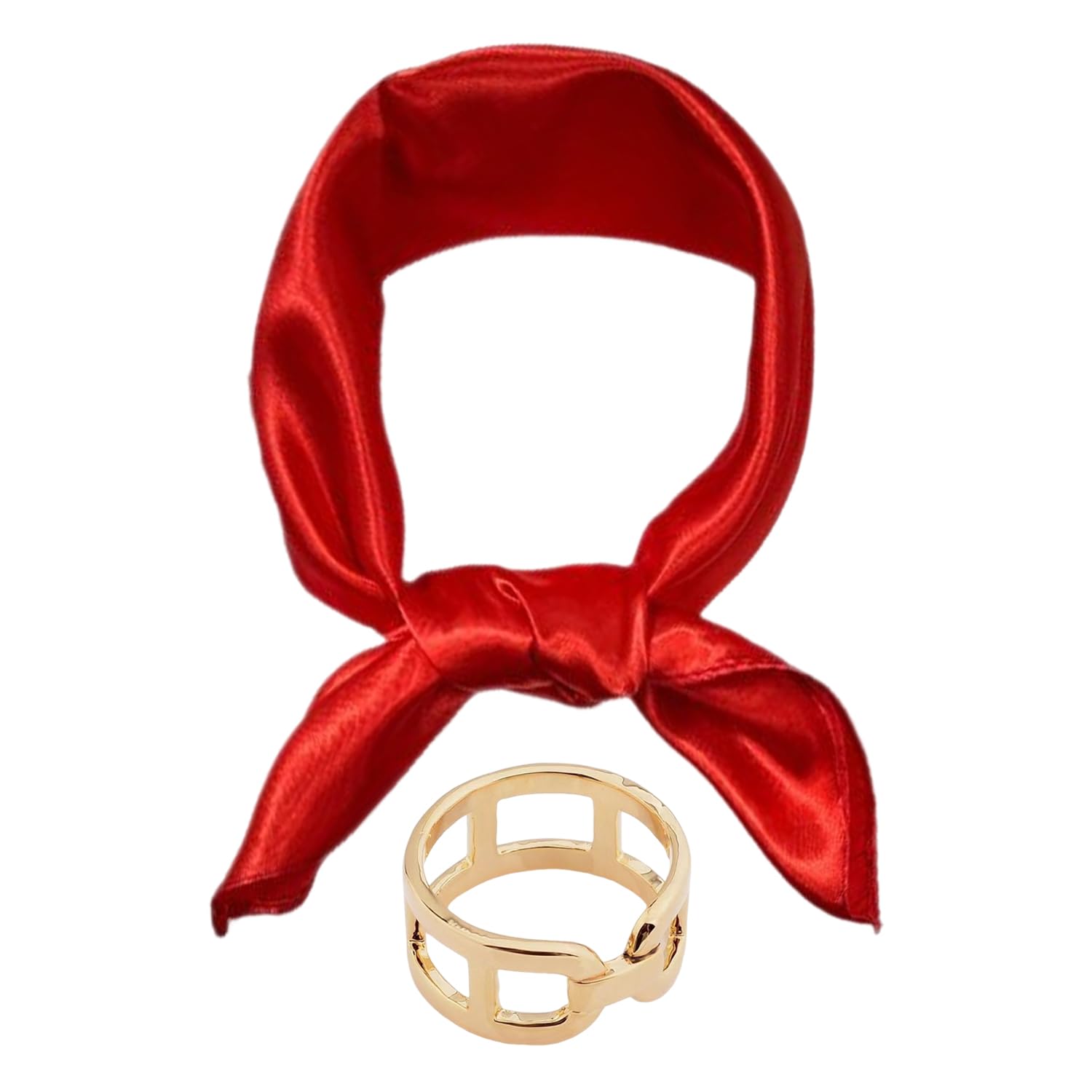 EOWVISN 1 Piece Of Red Scarf And 1 Fixed Buckle, Soft And Smooth All-Match Silk Scarf, Daily Clothing Matching Embellishment, Stage Performance Modeling Accessories.