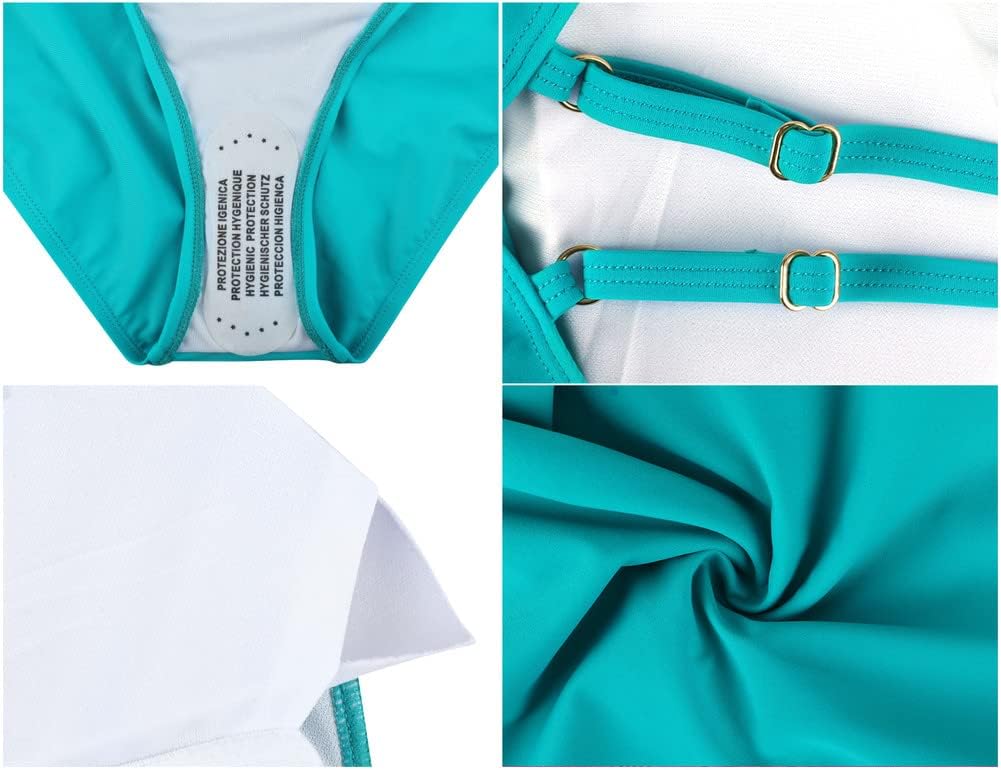 Hilor Women's One Piece Swimsuit Shirred Tummy Control Swimwear Vintage Flat U Neck Bathing Suits Monokini - Image 6