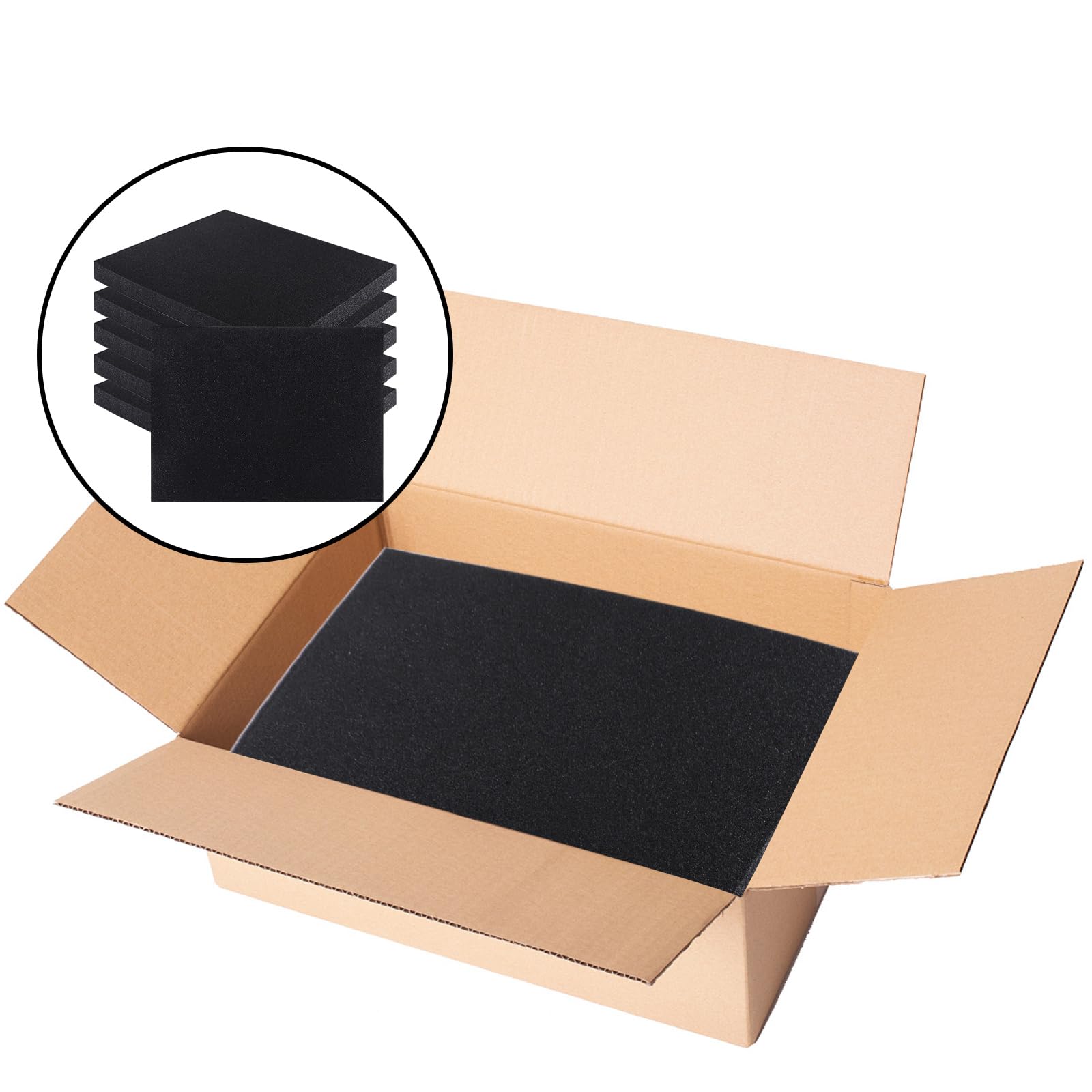 Quadratischer Schaumstoff, hochdichter Schaumstoff, zuschneidbare Polyurethan-Schaumstoffplatten für Spielbox, Werkzeugkasten, Bastelorganizer, Kamera-Aufbewahrung, Schwarz, 6 Stück