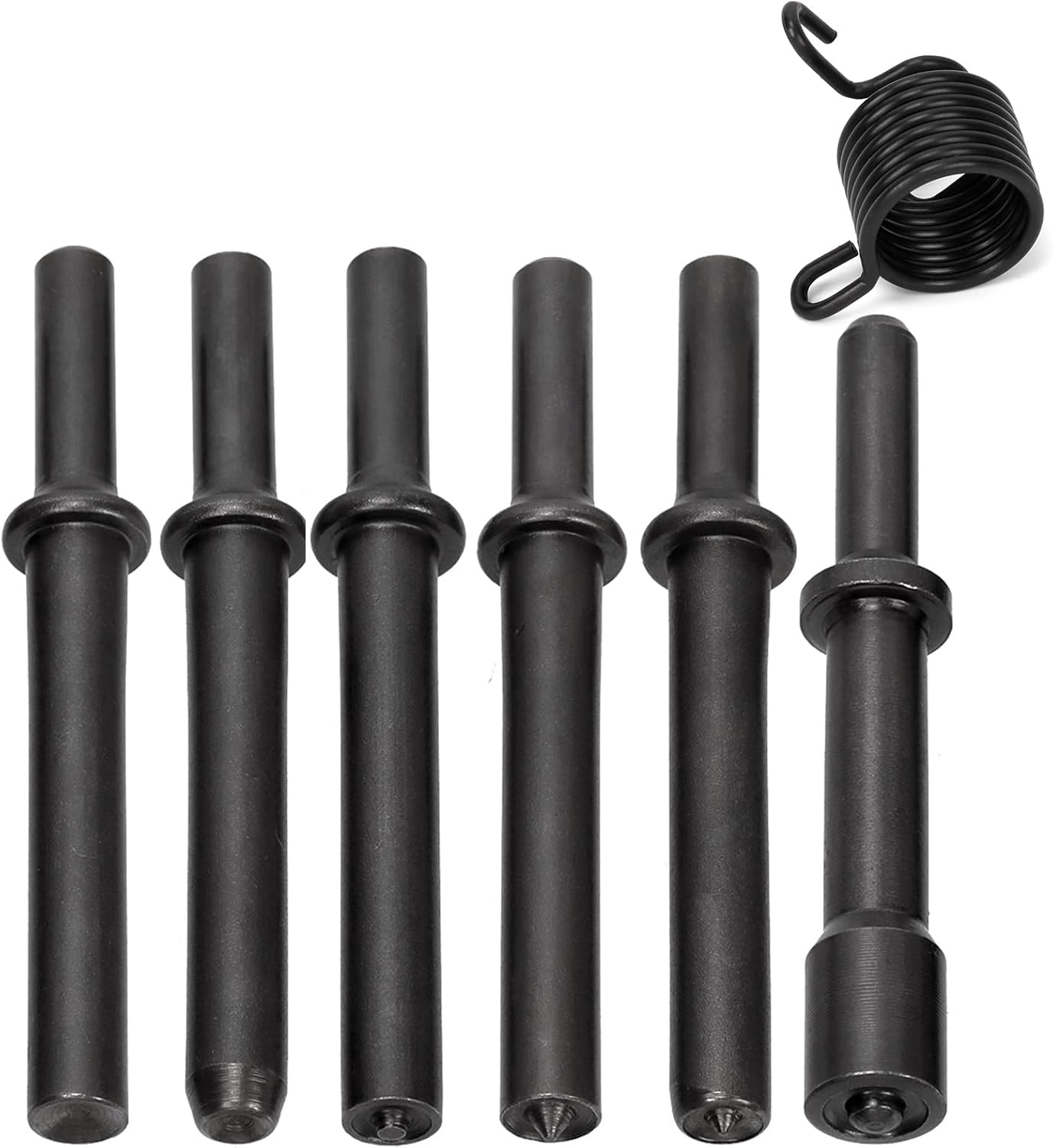 Swpeet 7Pcs Carbon Steel Heavy Duty Smoothing Pneumatic Air Rivet Hammer Tools Kit with Spring，Air Hammer Rivet Bit Set Tools Kit for Hollow Solid Half-Hollow Rivet
