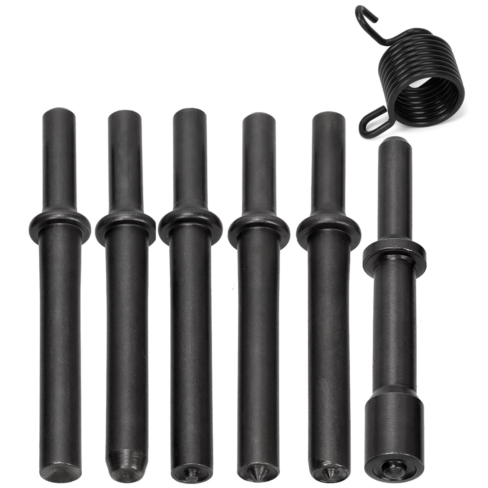 Swpeet 7Pcs Carbon Steel Heavy Duty Smoothing Pneumatic Air Rivet Hammer Tools Kit with Spring,Air Hammer Rivet Bit Set Tools Kit for Hollow Solid Half-Hollow Rivet
