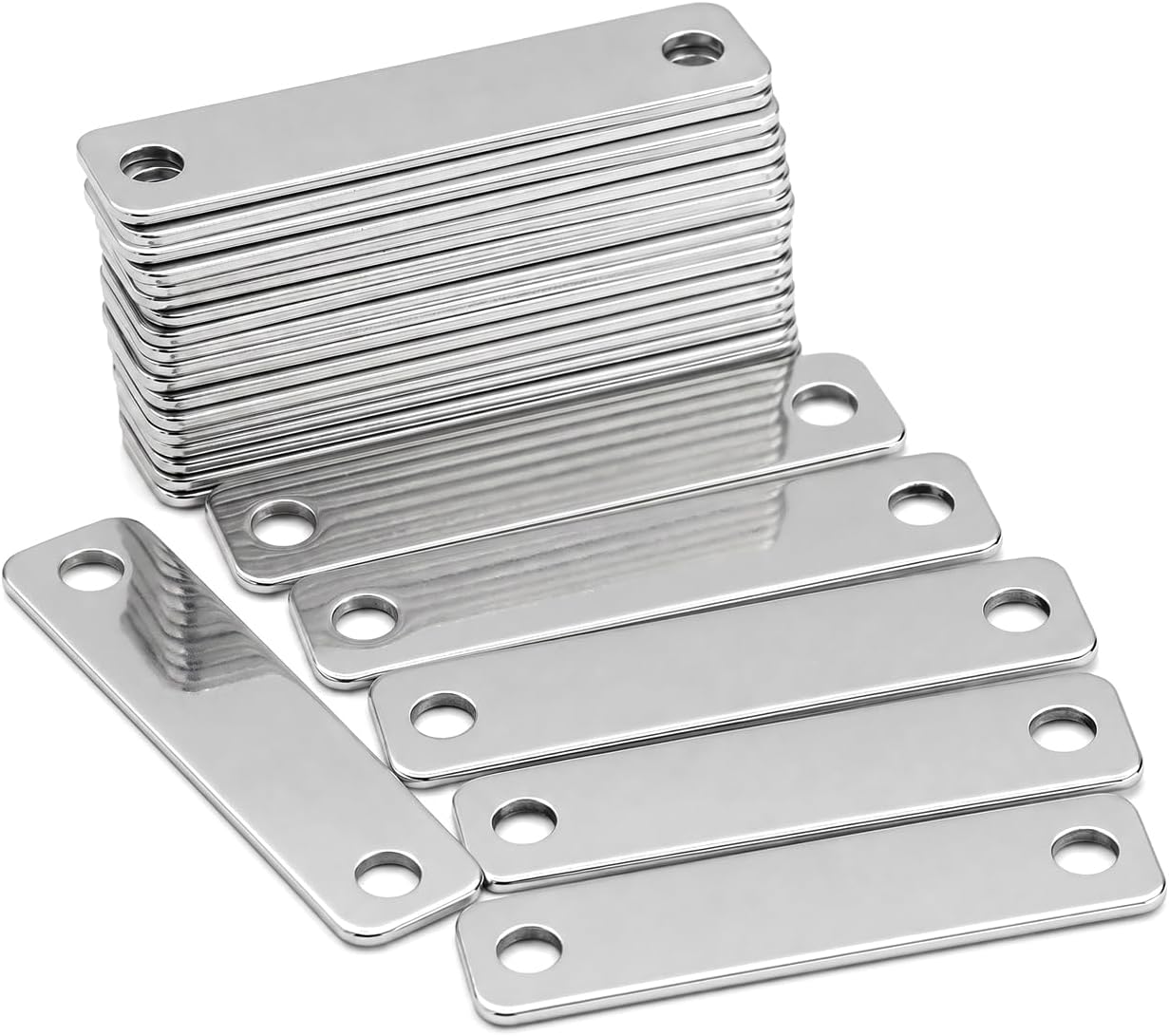 QWORK 25 PCS Metal Engraving Blanks 1.57"x0.39" - 304 Stainless Steel Rectangle Stamping Blanks with 2 Holes for DIY Crafts, Jewelry & Labeling - 1mm Thick Heavy Duty Tags