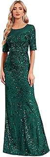 Short Sleeve Glitter Mermaid Evening Dress for Mother of The Bride Patchwork Women's Sequin Formal Gown