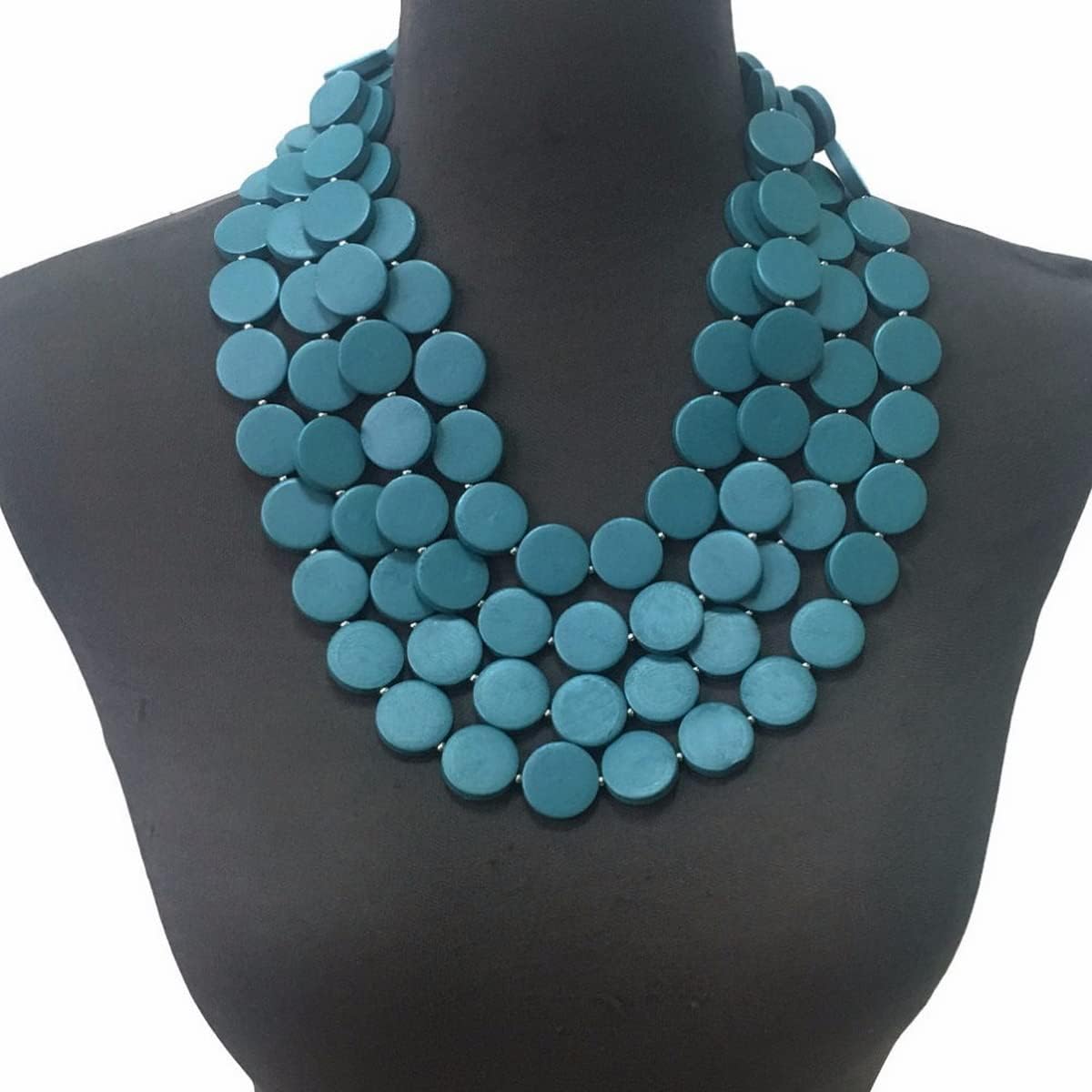 Colorful Beaded Necklace for Women,Chunky Wooden Bib Choker Necklace,Statement African Jewelry Multicolor Maroon Blue Fashion Collar Necklace