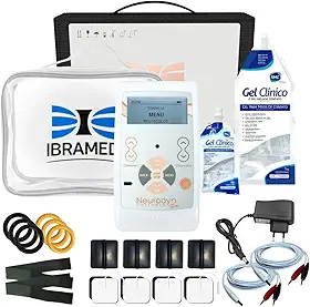 Neurodyn Portátil Ibramed TENS – Aparelho de Eletroestimulação Analgésica | 2 Canais Bivolt Recarregável + Kit Completo com Gel, Eletrodos, Faixa e Bolsa)