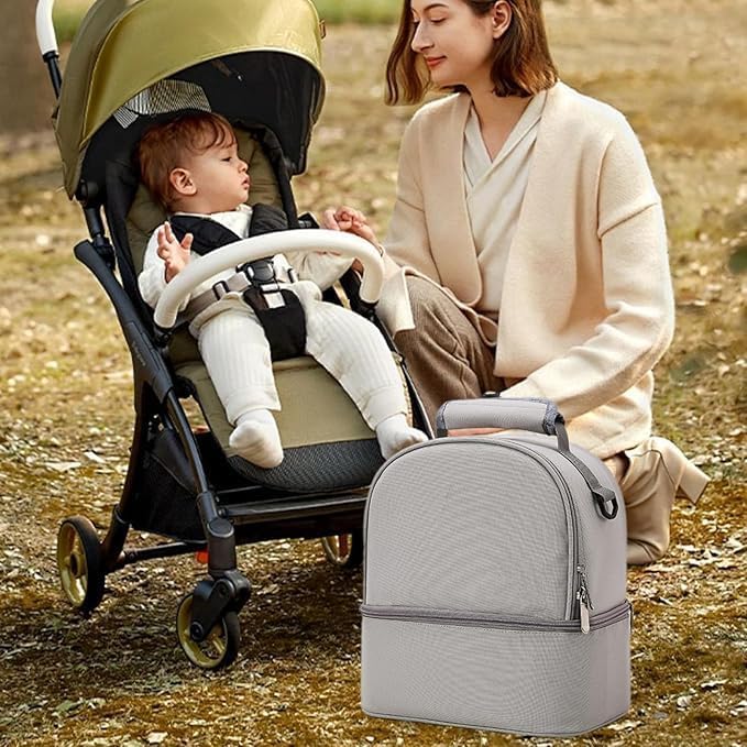 Mancro Breastmilk Cooler Bag with Ice Pack, Fits 6 Insulated Baby Bottles Up to 9 Ounce, Breast Milk Cooler for Nursing Mom, Grey 1 1