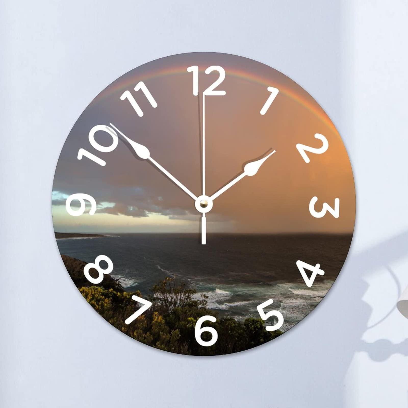 Horloge murale en bois coucher de soleil arc-en-ciel 38cm pour salon