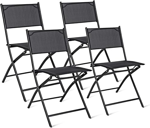 Giantex, juego de 4 sillas plegables con apoyabrazos para usar al aire libre en el patio, camping, el jardín, la alberca, la playa, Negro