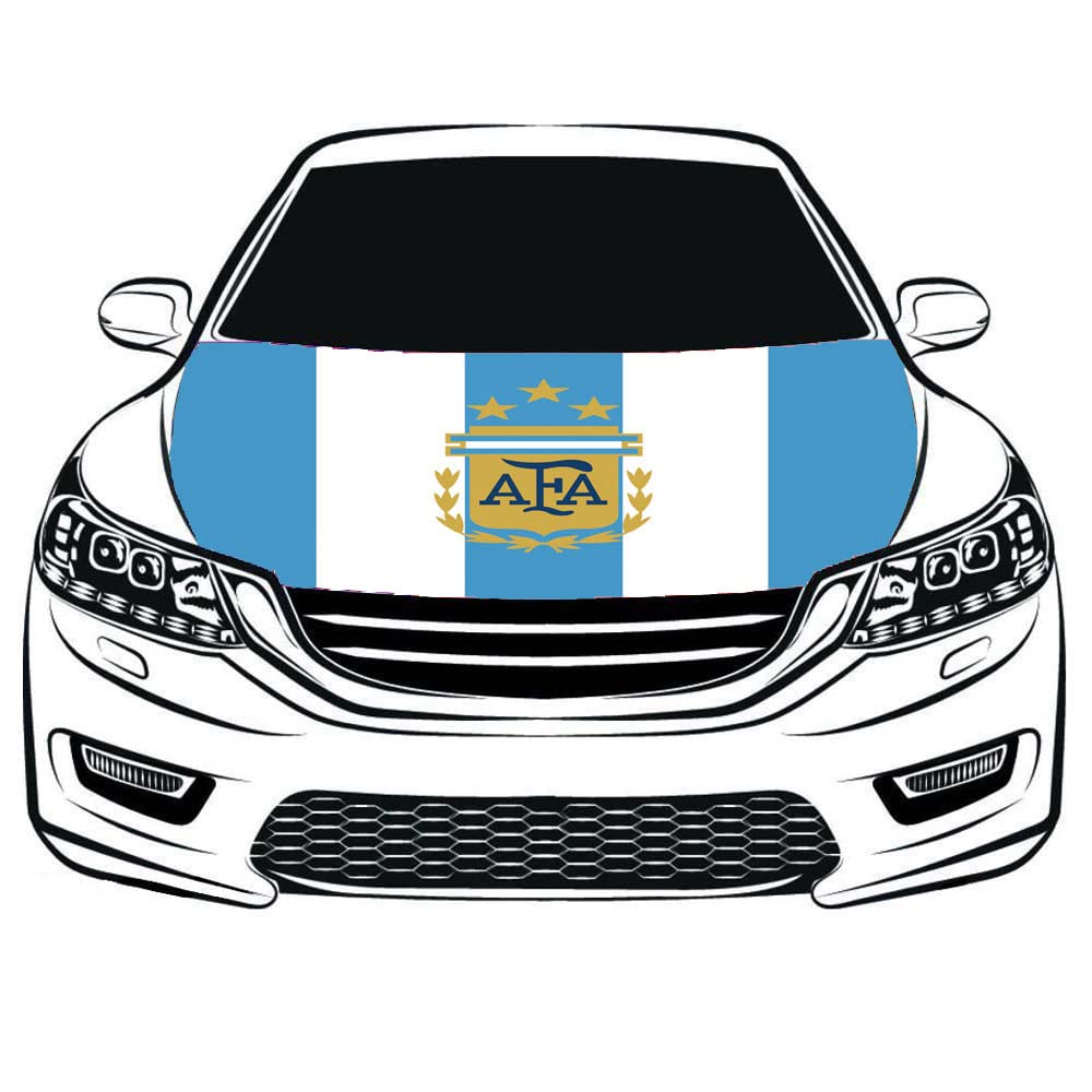 Flag King 2022 World Cup Argentina national football team Flag Car Hood Cover 3.3X5FT 100 percent Polyester,Engine Flag, Elastic Fabrics Can be Washed,Car Bonnet Banner