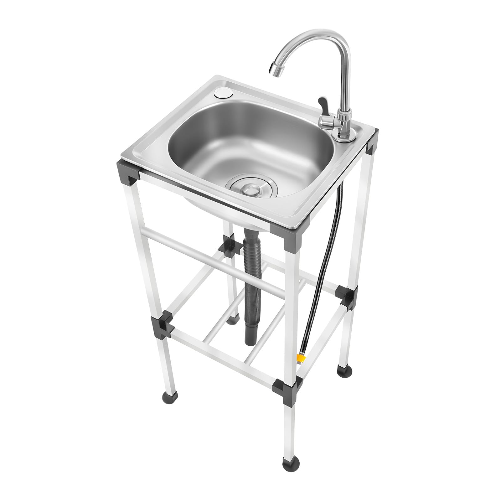 Fregadero independiente de acero inoxidable, fregadero de cocina, lavabo, lavabo con grifo, fregadero móvil de acero inoxidable con dispositivo de drenaje para cocina, restaurante, garaje, 42 x 37 x