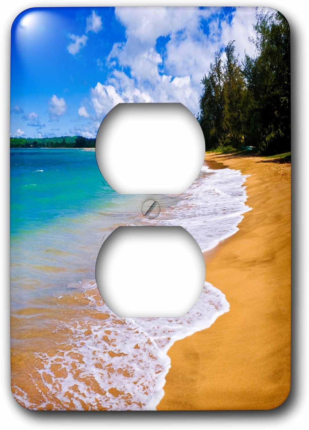 3dRose Empty beach and blue Pacific waters on Hanalei Bay, Kauai, Hawaii double toggle switch