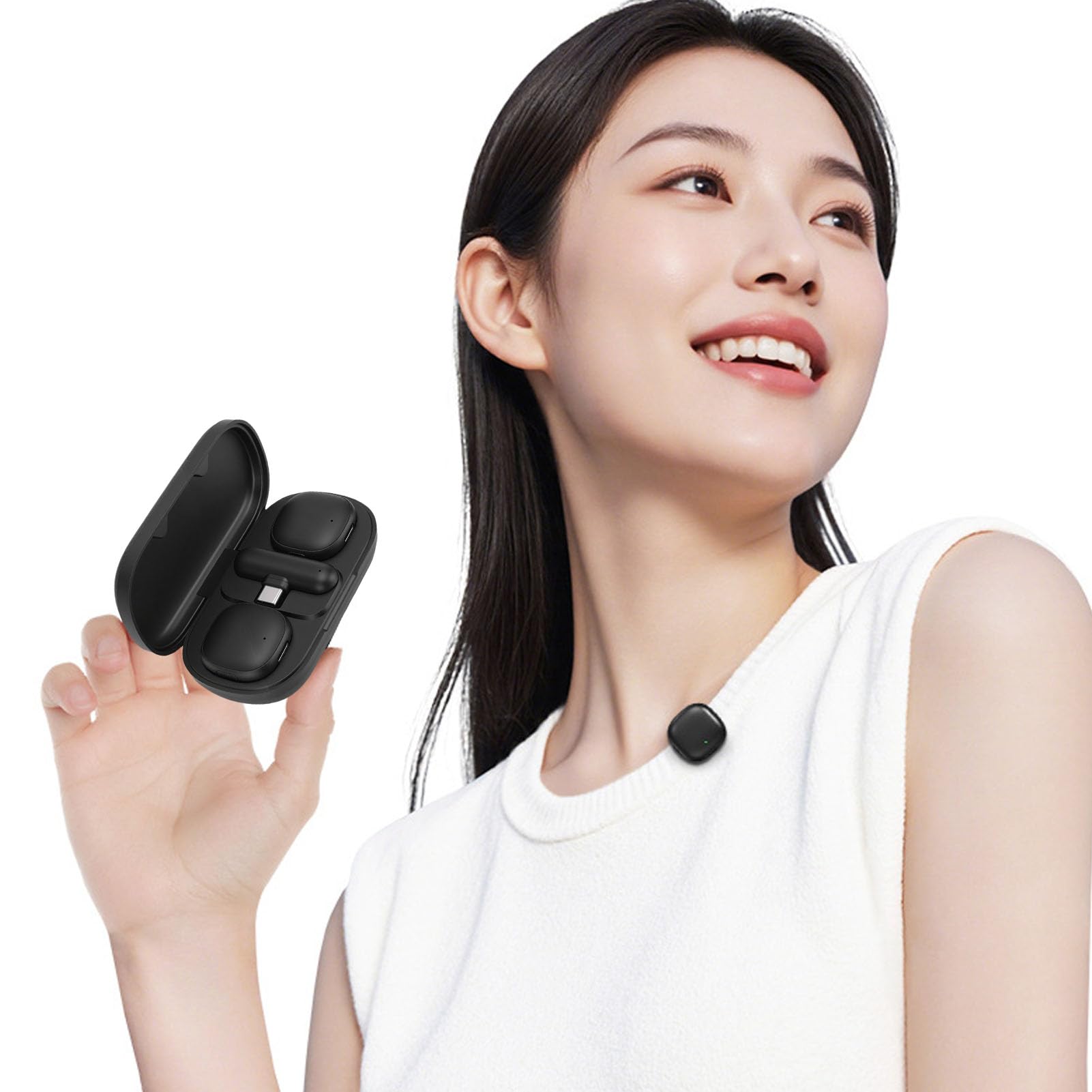 Microfoni Lavalier wireless precisi con cancellazione del rumore con ricevitore per interviste, a 2 microfoni per podcasting, custodia ABSS, portata 50 m