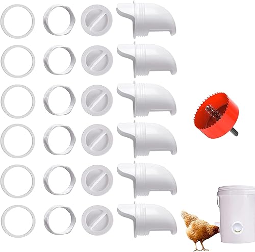 Beebly - Comedero de pollo para bricolaje sin residuos 6 puertos sierra de 1 agujero tapas de tapón de rata kit de alimentación por gravedad a