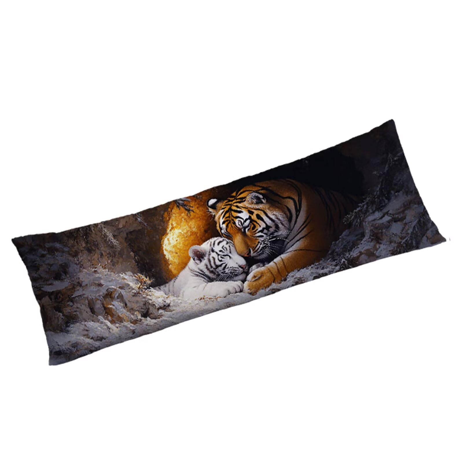 Zwierzę poduszka do spania na boku, poszewka na poduszkę 70 x 210 cm, tygrys, poduszka do spania na boku, z ukrytym zamkiem błyskawicznym, na łóżko, sofę, miękka, odporna na poduszkę, prezent dla