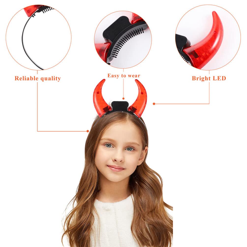 Beavorty LED Devil Horns Headband Halloween Light up Headband Flashing Demon Hair Hoop Headwear for Halloween Cosplay Costume Party Supplies - Image 4