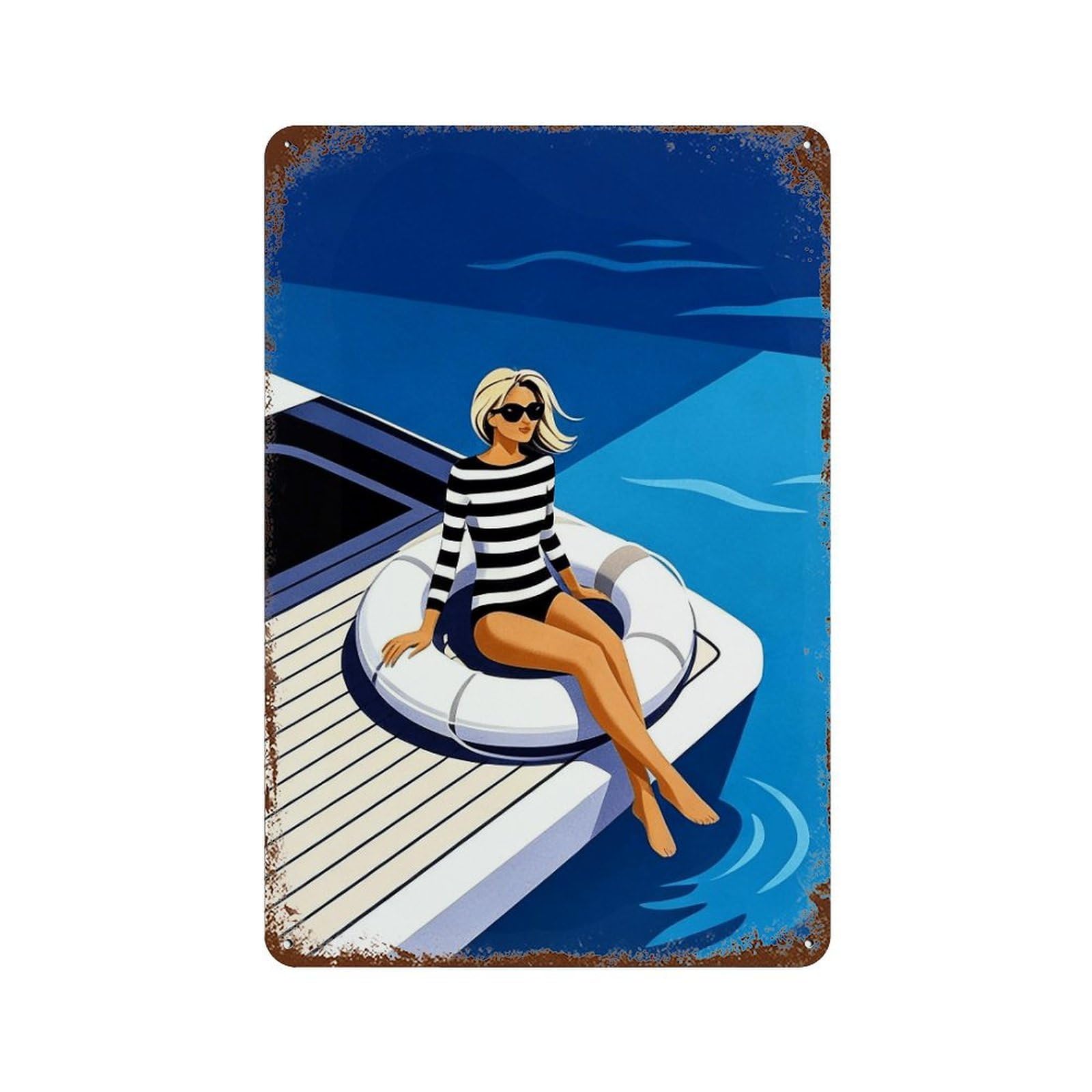 Wihyrtui Women's Style Retro Geometric Yacht Coastal Silhouette 03 Wall Retro Iron Metal Tin Sign Vintage Art Poster Modern Home Cofffee Club Art Bar Shop Decor 30X20cm