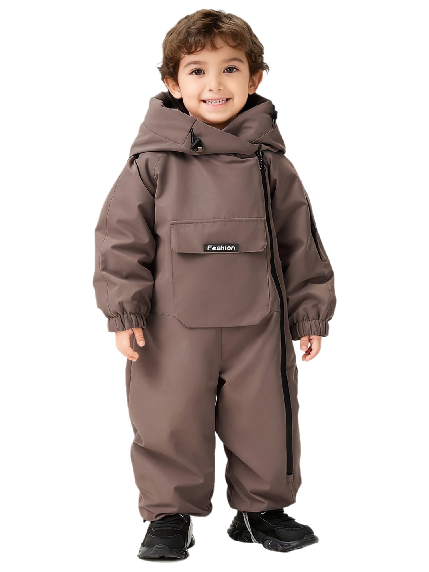 CHICTRY Tuta da Neve Intera per Neonato Neonata Pagliaccetto con Cappuccio Body in Pile Overall Jumpsuit Manica Lunca con Zip Tuta Invernale Snowsuit Marrone 3-4 anni