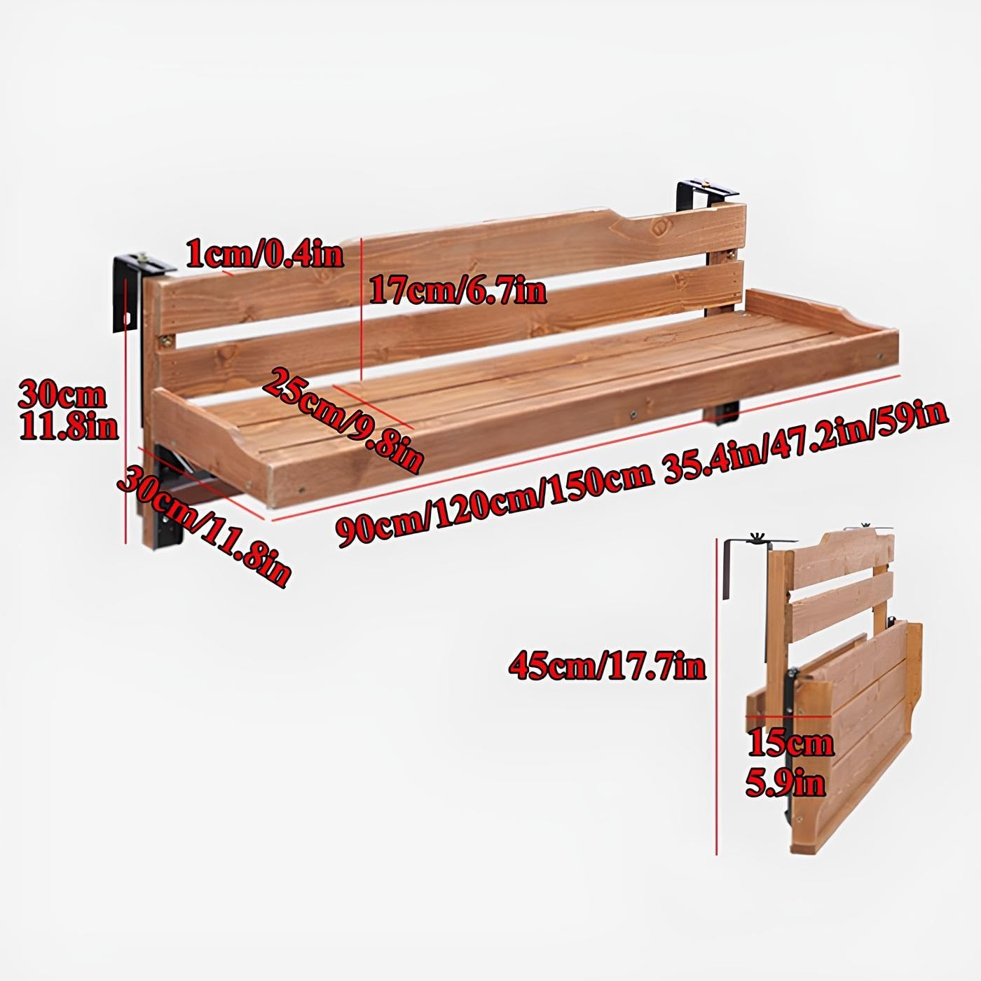 Zajmujący mało miejsca stolik barowy na balkon, montowane na ścianie, składane biurko na balustradę, regulowane meble ogrodowe na patio (90 x 30 cm) – idealne do małych przestrzeni na zewnątrz
