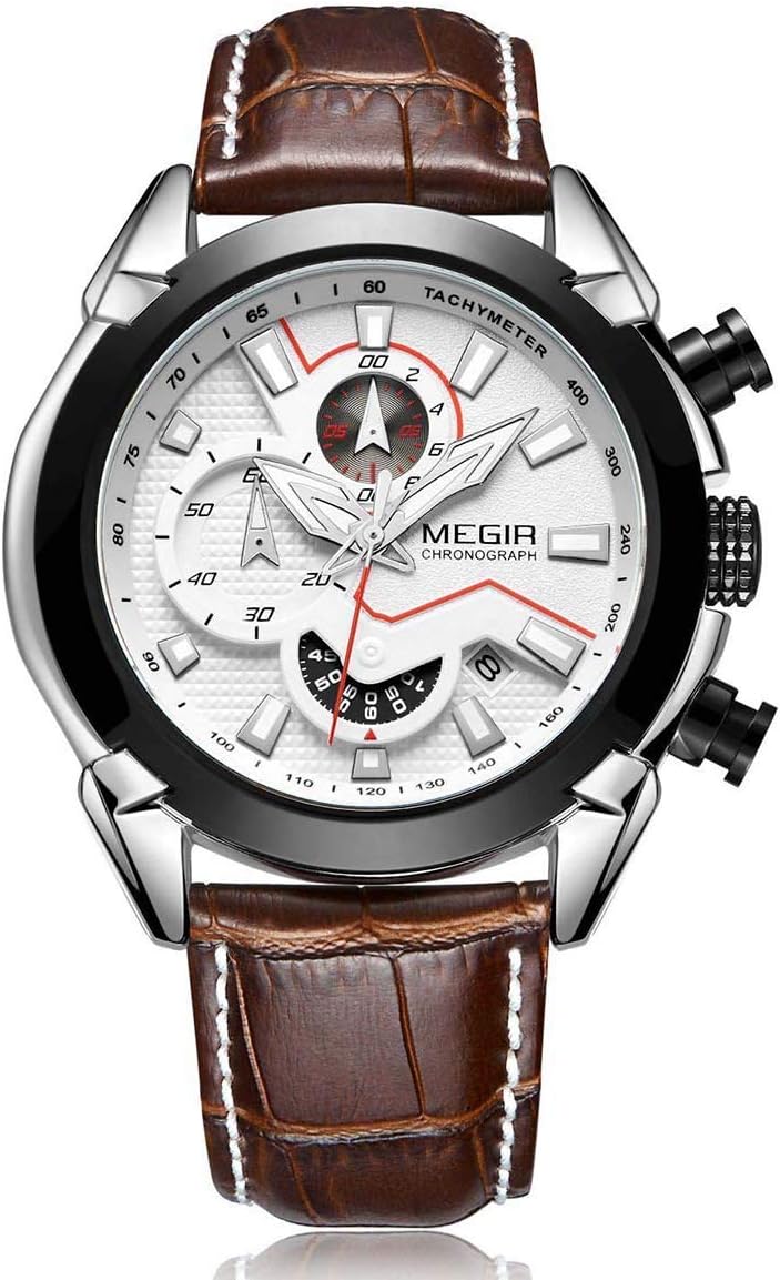 BOFUTEMEGIR Men's Luminous Sports Chronograph Military Quartz Wristwatch With Leather Band