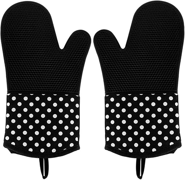 TOMORAL Oven Mitts - Heat Resistant to 572 °F Kitchen Oven Gloves,oven mitts heat resistant, ove gloves for Cooking, Baking, Barbebue Potholder, Cooking Gloves 1 Pair, Black
