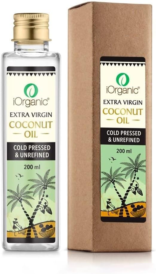 iOrganic's Pure, Cold Pressed, Unrefined Extra Virgin Coconut Oil, 200ml - Organic, Vegan, No Preservatives, Farm-Fresh, Nutrient-Rich, Cold Pressed from Fresh Coconut Milk