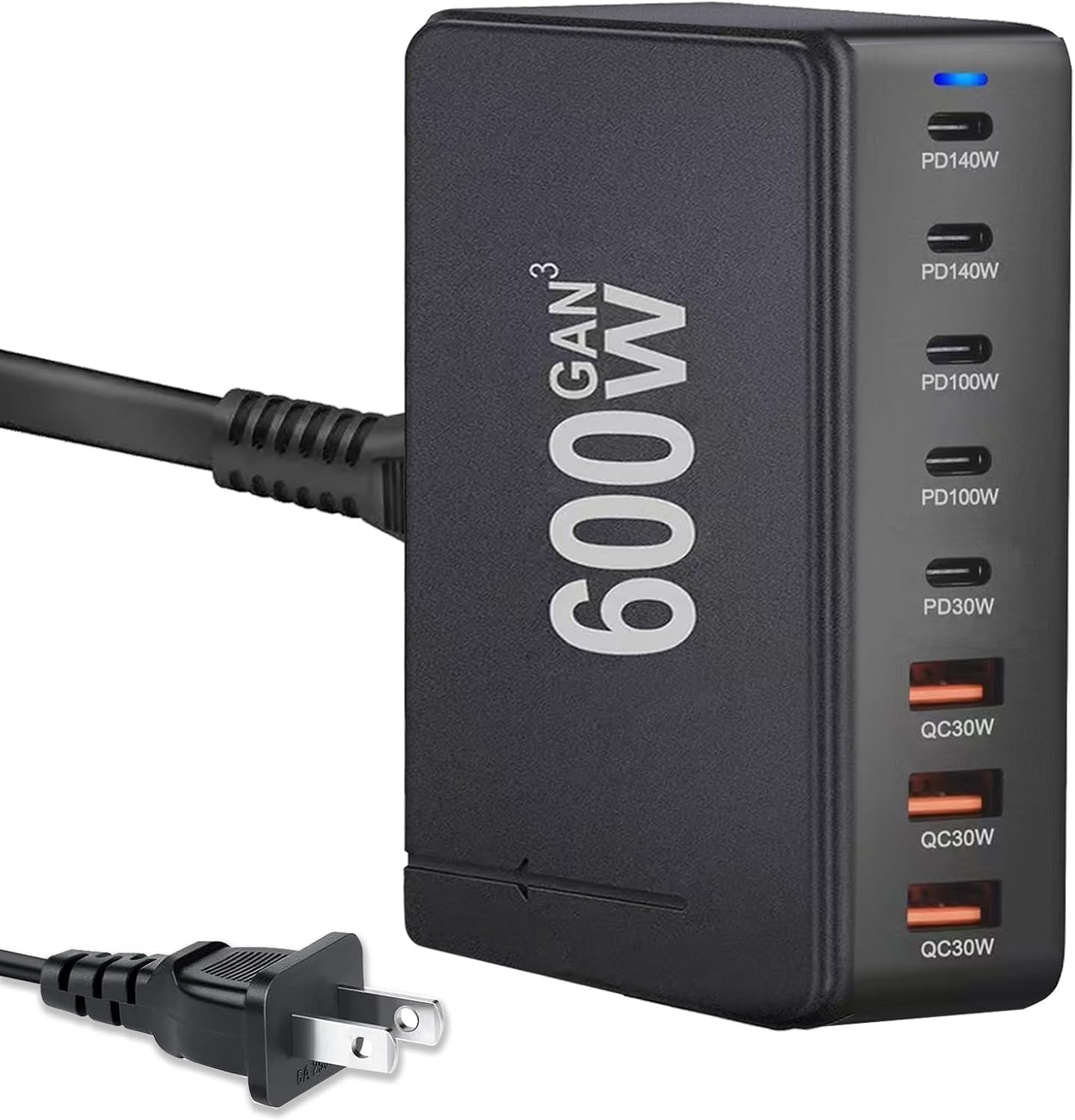 600W USB C Fast Charging Station Hub,8 Port HUB Fast Charging Brick with 5ft Extension Cord, PD PPS 140W Max Wall Charger Compatible with MacBook Pro/Air/All iPad iPhone 16/15