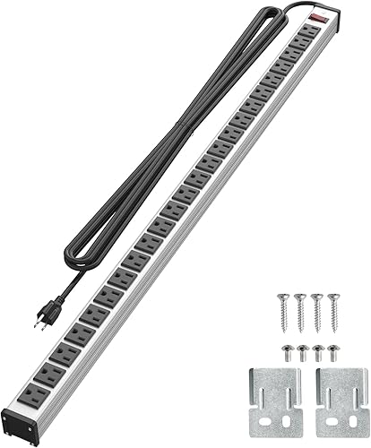 Miniatura 9 de Regleta de alimentación de metal de 24 tomas, extra larga y resistente con cable de extensión de 10 pies, montable para almacéngaraje, certificación