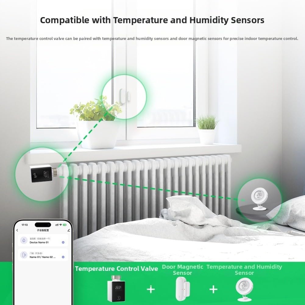 Tête Thermostatique Connectée pour zigbee 3.0 M30x1.5 pour Radiateur Eau Chaude avec Détection Fenêtre Ouverte et Verrouillage Enfant Compatible pour tuya pour Smart Life pour alexa Google Home