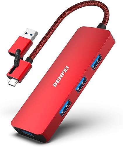 BENFEI Hub USB 3.0, concentrador USB-C, concentrador USB tipo Atipo C 2 en 1 con 4 puertos USB 3.0 carcasa de aluminio, trenzado de nylon Compatible