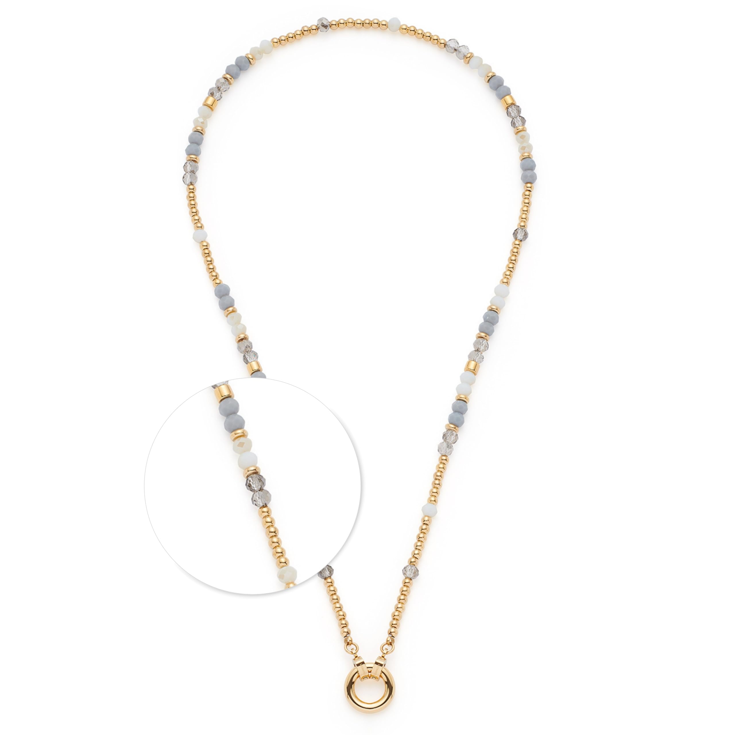 JEWELS BY LEONARDO Halskette Clip & Mix Bernie • Hals-Schmuck aus goldfarbenem Edelstahl • Glasschliffperlen in Weiß- und Grautönen • 42-43,3 cm Länge • Schmuck Geschenk für Frauen • 025573