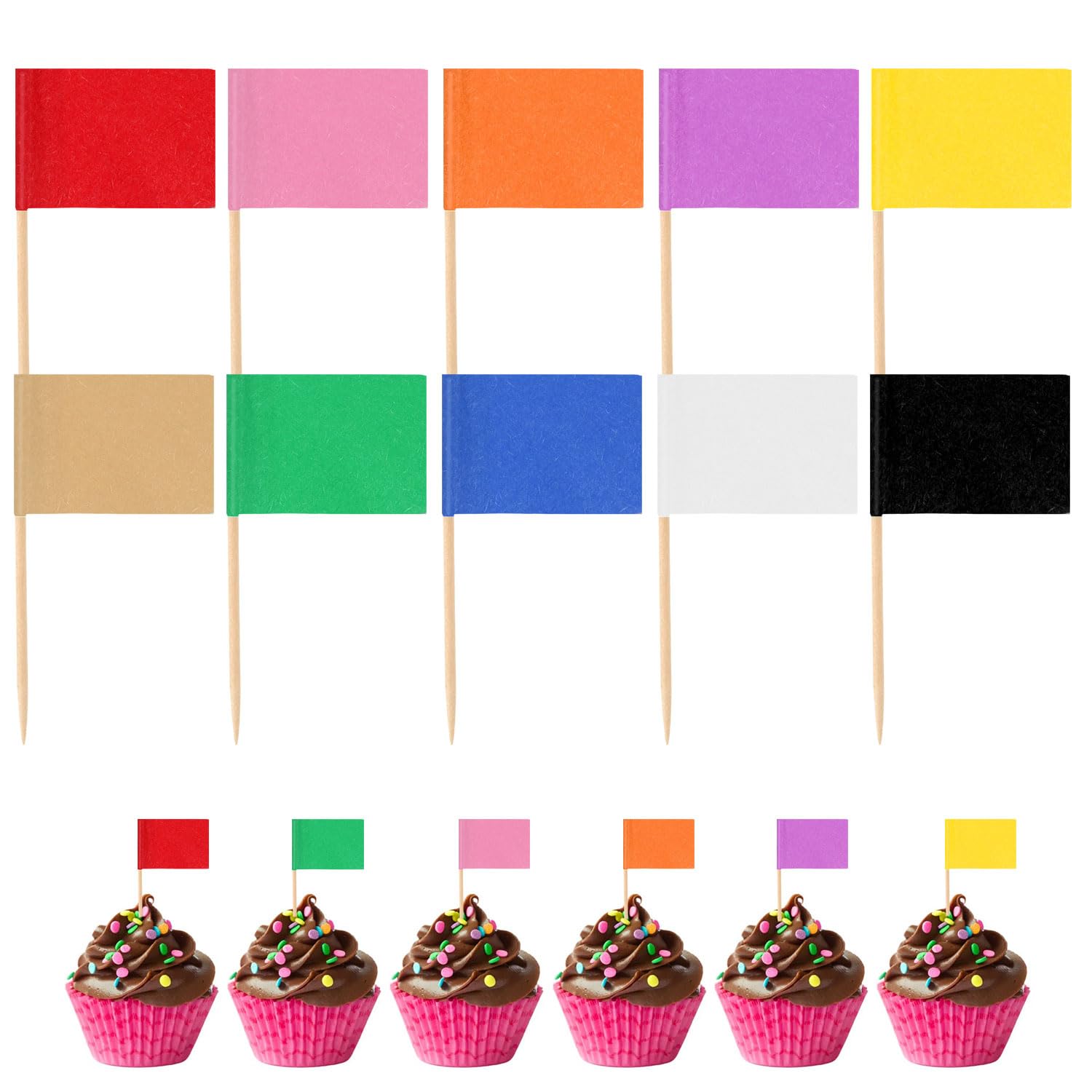 100pcs Colorful Blank Toothpick Flags, 10 Colors Rectangle Toothpicks Flag Solid Color Toothpick Flag Food Labels Toothpick Flags for Parties Buffet Cupcake Appetizers Decor