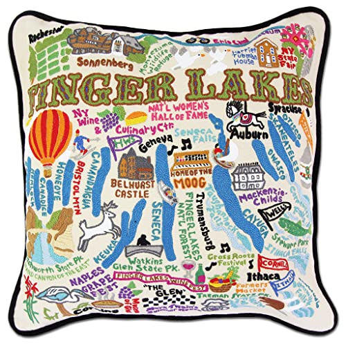 Catstudio Finger Lakes Hand Embroidered Pillow, Decorative Throw Pillow