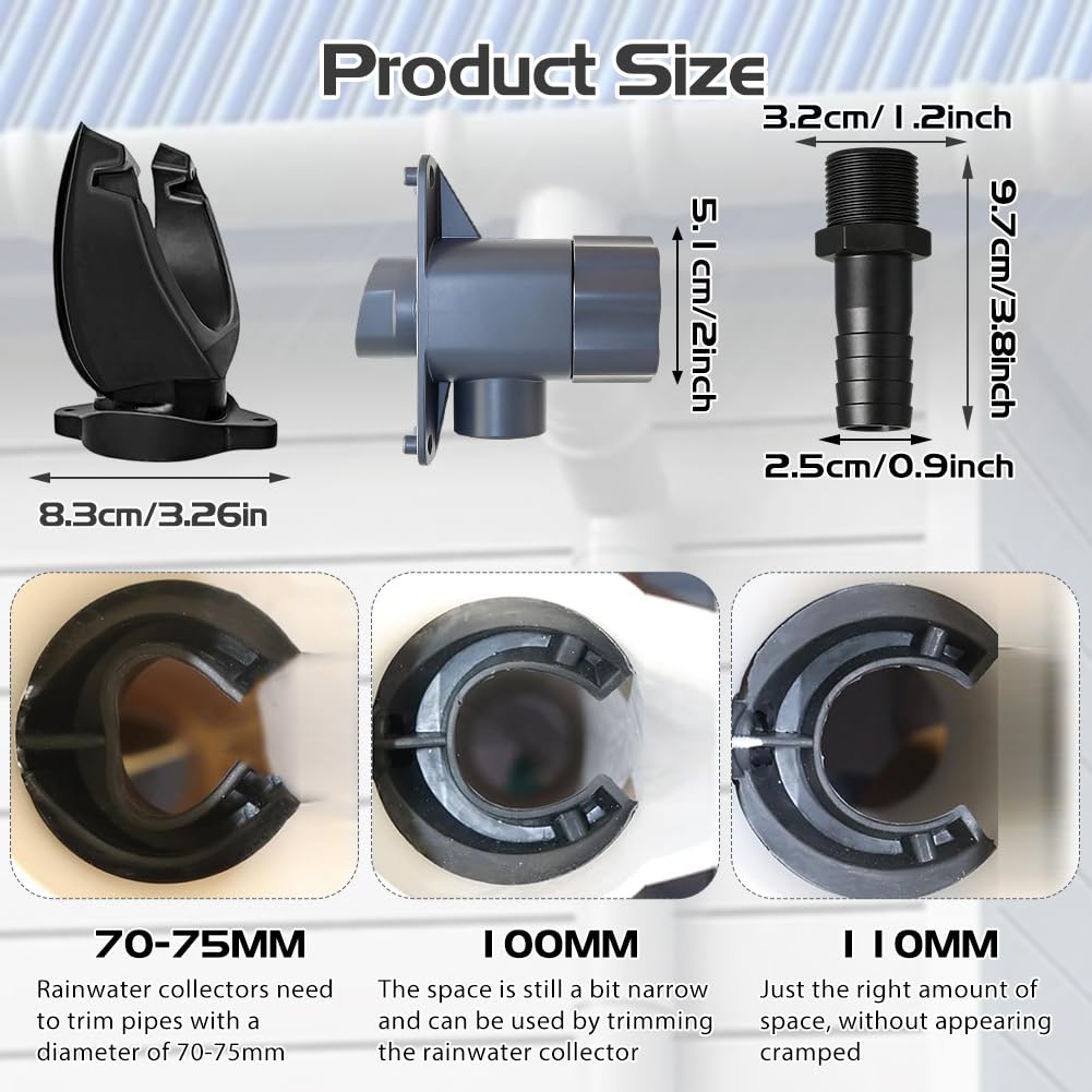 Regenwassersammler, Regenwassersammler für Fallrohr 70-110mm, Regenwassersammlers Speedy für Regentonnen, Regentonnen Anschluss Set für Dächer bis 80 m², für Regenfass (70mm bis 110mm)